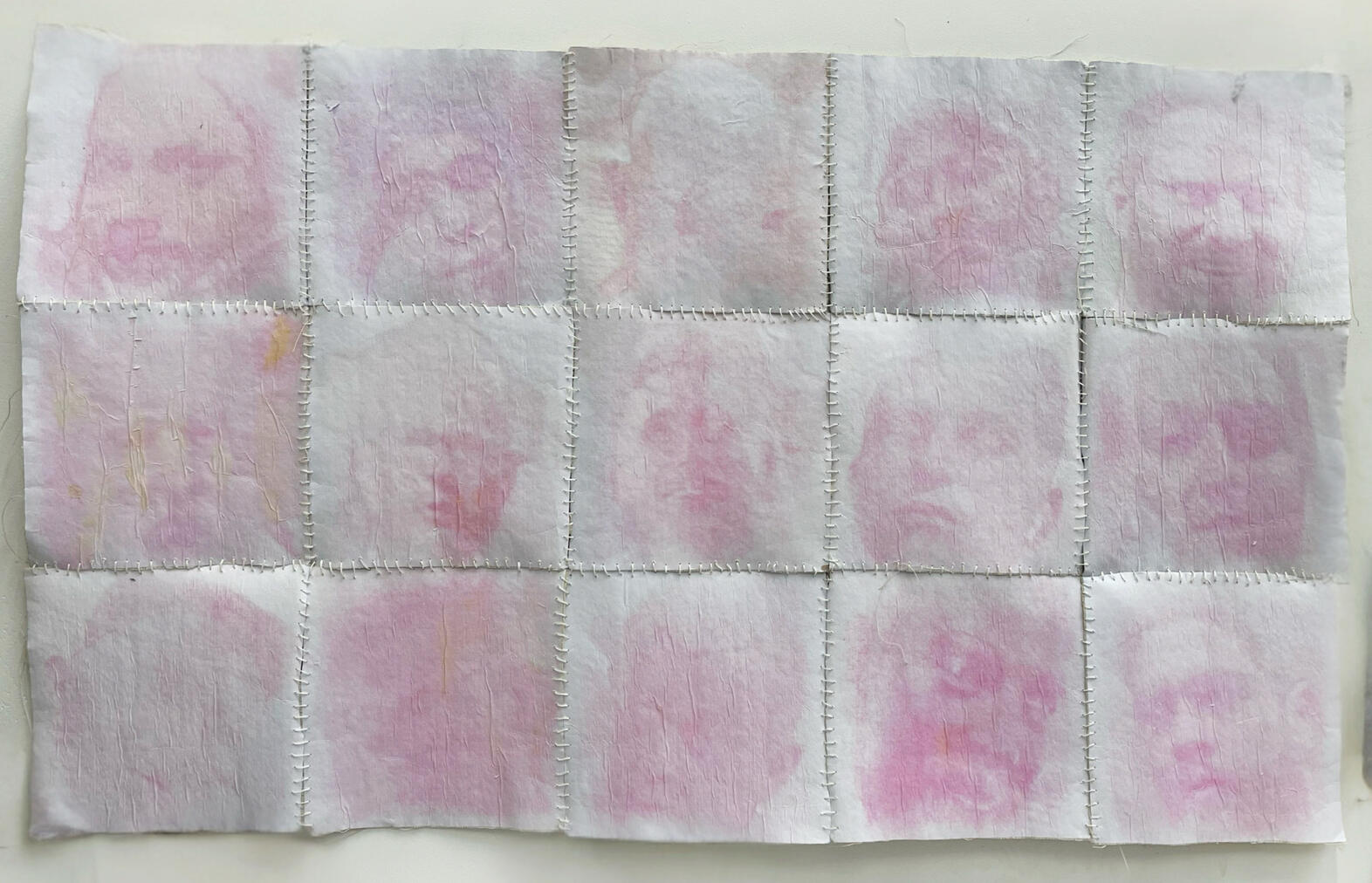 Afterimage Hand-sewn patchwork tapestry, pigment transfer on canvas 50 x 100 cm 2025