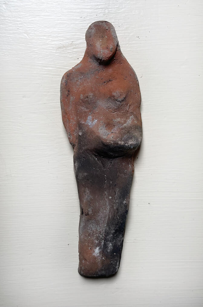 Coventina Ceramic figurine, open-fired foraged river clay 5 x 15 cm 2026